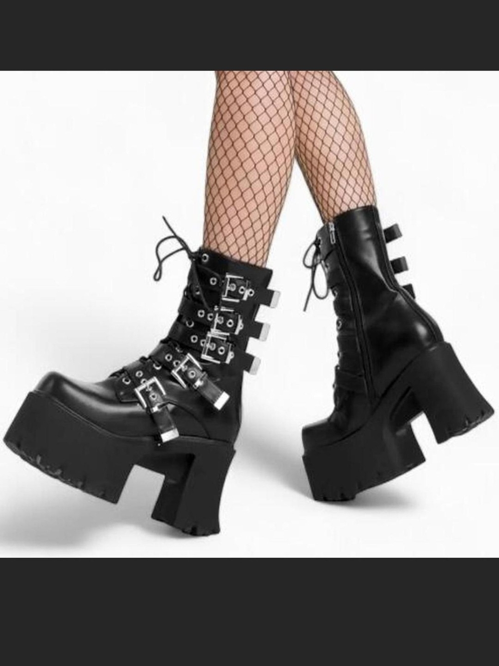 LaModa Black Platform Chunky Heel Combat Boots - Women